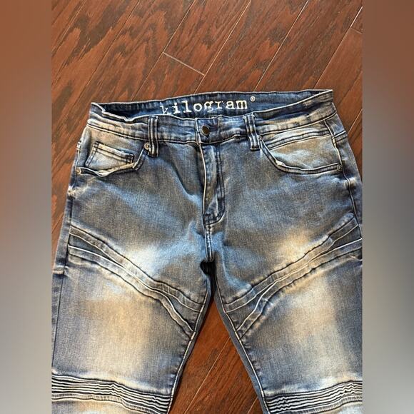 Kilogram blue washed curve biker vintage jeans men 36\31 cotton spandex - Picture 2 of 8